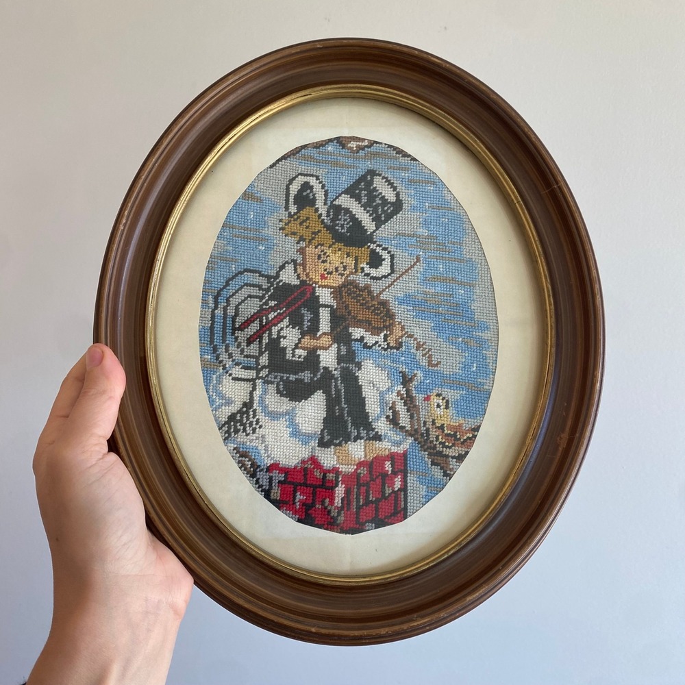 Vintage Goblin v Lepem Needlepoint Framed Art